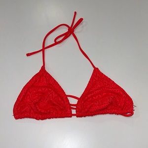 No Boundaries fluorescent neon coral pink lace tie one bikini triangle top